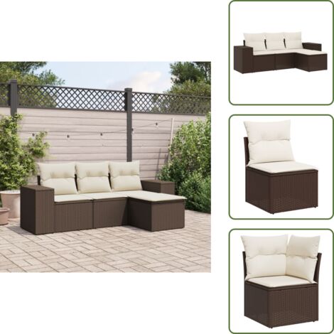 The Living Store Set Divano da Giardino 4 pz con Cuscini Marrone in Polyrattan - Poltrona da giardino