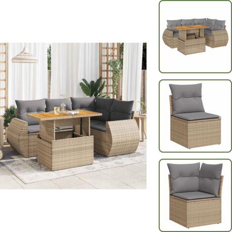 The Living Store Set Divano da Giardino 5 pz con Cuscini Beige in Polyrattan - Seduta angolare