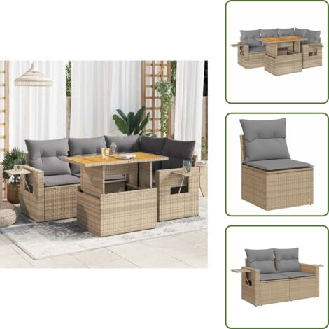 The Living Store Set Divano da Giardino 5 pz con Cuscini Beige in Polyrattan - Seduta angolare