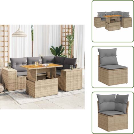 The Living Store Set Divano da Giardino 5 pz con Cuscini Beige in Polyrattan - Seduta angolare