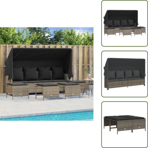 The Living Store Set Divano da Giardino 5 pz con Cuscini Grigio in Polyrattan - Divano con baldacchino