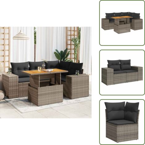 The Living Store Set Divano da Giardino 5 pz con Cuscini Grigio in Polyrattan - Seduta angolare