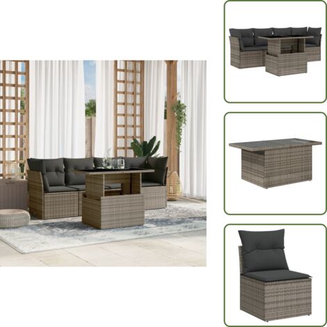 The Living Store Set Divano da Giardino 5 pz con Cuscini Grigio in Polyrattan - Sedute angolari