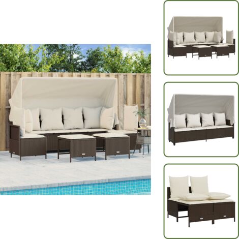 The Living Store Set Divano da Giardino 5 pz con Cuscini Marrone in Polyrattan - Divano con baldacchino