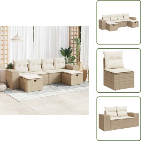 The Living Store Set Divano da Giardino 6 pz con Cuscini Beige in Polyrattan - Poltrona da giardino