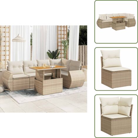 The Living Store Set Divano da Giardino 6 pz con Cuscini Beige in Polyrattan - Seduta angolare