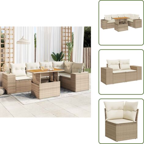 The Living Store Set Divano da Giardino 6 pz con Cuscini Beige in Polyrattan - Seduta angolare