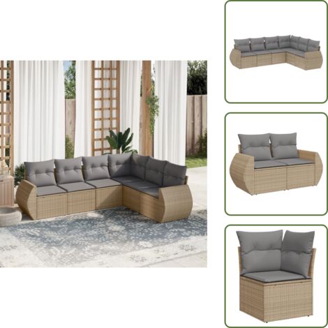 The Living Store Set Divano da Giardino 6 pz con Cuscini Beige in Polyrattan - Seduta da esterno