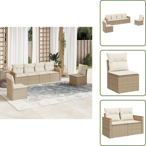 The Living Store Set Divano da Giardino 6 pz con Cuscini Beige in Polyrattan - Sedute da esterno