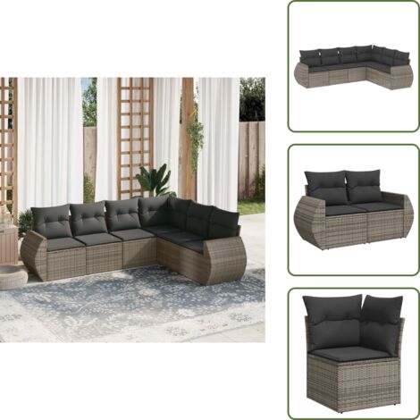 The Living Store Set Divano da Giardino 6 pz con Cuscini Grigio in Polyrattan - Seduta da esterno