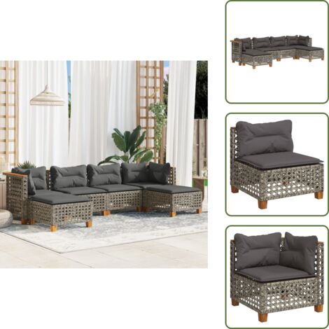 The Living Store Set Divano da Giardino 6 pz con Cuscini Grigio in Polyrattan - Sedute angolari