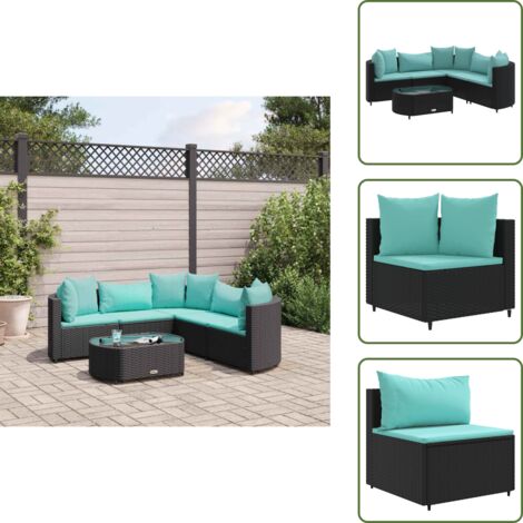 The Living Store Set Divano da Giardino 6 pz con Cuscini Nero in Polyrattan - Sedute angolari