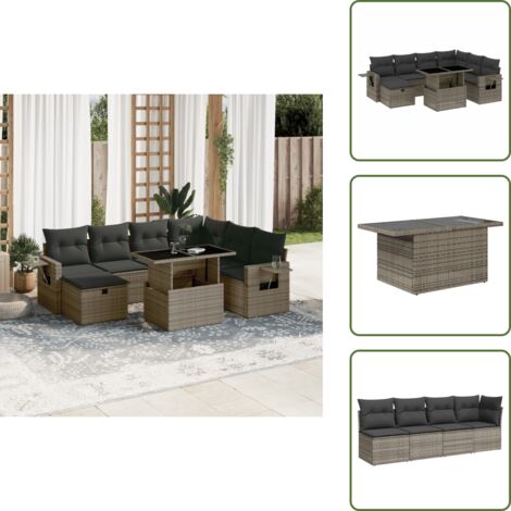 The Living Store Set Divano da Giardino 8 pz con Cuscini Grigio in Polyrattan - Seduta angolare