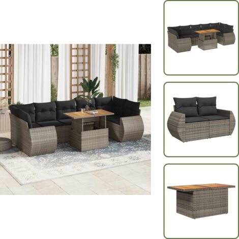 The Living Store Set Divano da Giardino 8 pz con Cuscini Grigio in Polyrattan - Sedute angolari