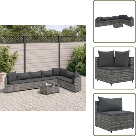 The Living Store Set Divano da Giardino 8 pz con Cuscini Grigio in Polyrattan - Sedute angolari