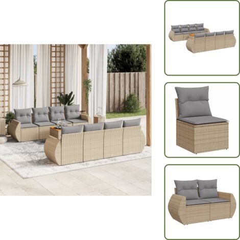 The Living Store Set Divano da Giardino 9 pz con Cuscini Beige in Polyrattan - Sedute da esterno