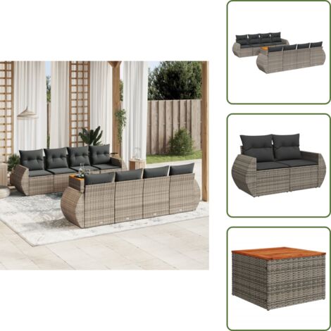 The Living Store Set Divano da Giardino 9 pz con Cuscini Grigio in Polyrattan - Sedute da esterno