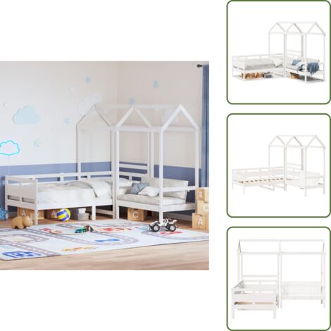 The Living Store Set Dormeuse e Panca con Tetto Bianco 80x200cm Massello Pino - Divano letto