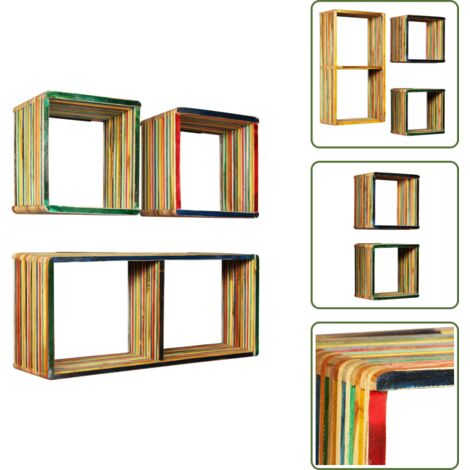 The Living Store Set estantería de pared 3 uds teca maciza reciclada multicolor - Estantería de teca