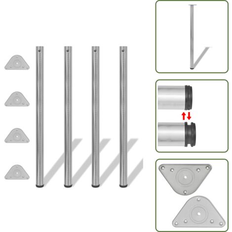 The Living Store Set Gambe Tavolo 4 pz in Nickel Spazzolato Regolabili 1100 mm - Tavolo da cucina