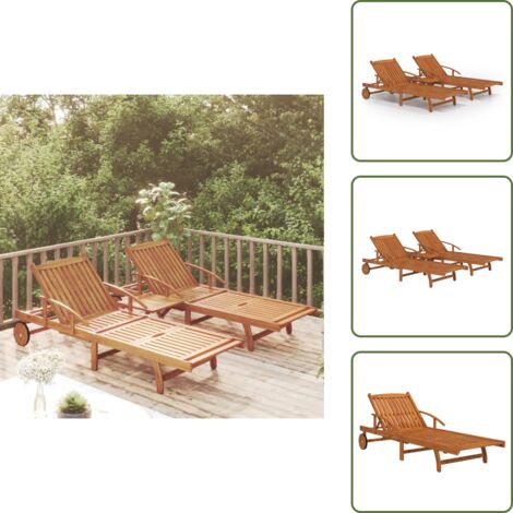 The Living Store Set Lettino Prendisole con Tavolo 2 pz Legno di Massello Acacia - Tavolo da giardino
