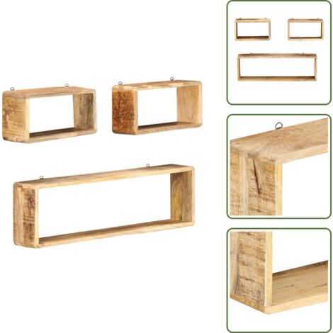 The Living Store Set Mensole Cubiche da Parete 3 pz in Legno Massello di Mango - Mensole da parete