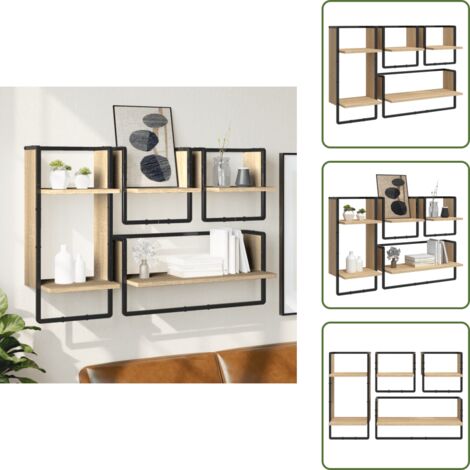 The Living Store Set Mensole Parete con Aste 4pz Rovere Sonoma Legno Multistrato - Scaffale da parete