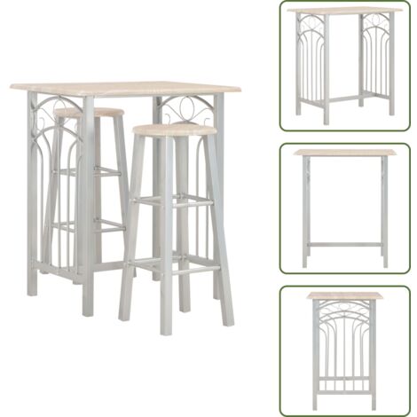 The Living Store Set mesa y sillas altas de cocina 3 piezas madera y acero - Sillas de bar