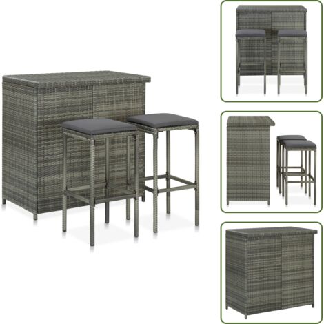 The Living Store Set mesa y sillas de bar jardín 3 piezas ratán sintético gris - Sillas de bar