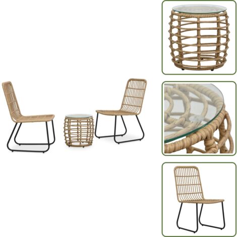 The Living Store Set mesa y sillas de jardín 3 pzas ratán sintético color roble - Sillas de jardín ratán sintético