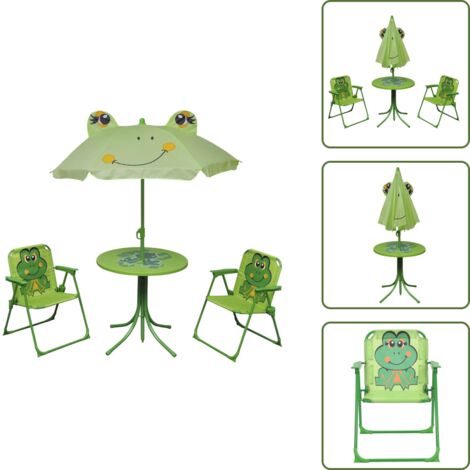 The Living Store Set mesa y sillas de jardín infantil 3 pzas con sombrilla verde - Sillas de jardín para niños