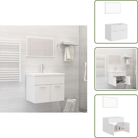 The Living Store Set Mobili da Bagno 2 pz Bianco in Legno Multistrato - Specchio da bagno