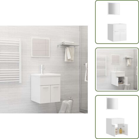 The Living Store Set Mobili da Bagno 2 pz Bianco Lucido in Legno Multistrato - Specchio da bagno