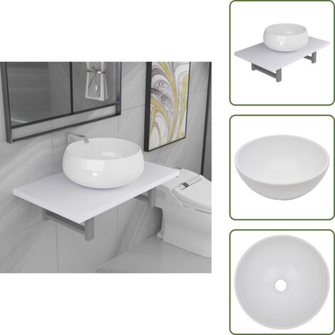The Living Store Set Mobili da Bagno 2 pz Ceramica Bianco - Mensola da parete