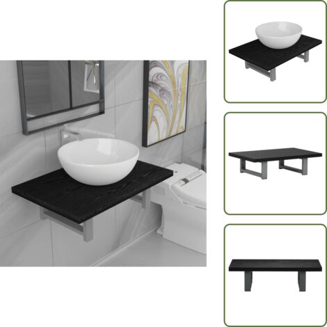 The Living Store Set Mobili da Bagno 2 pz Ceramica Nero - Mensola da parete