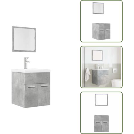The Living Store Set Mobili da Bagno 2 pz Grigio Cemento in Legno Multistrato - Set da bagno