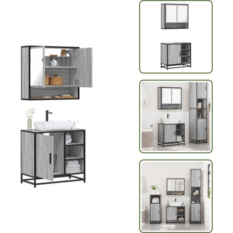 The Living Store Set Mobili da Bagno 2 pz Grigio Sonoma in Legno Multistrato - Armadietto a specchio