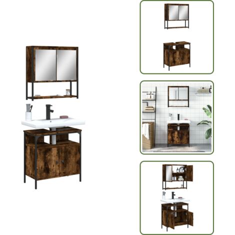 The Living Store Set Mobili da Bagno 2 pz Rovere Fumo in Legno Multistrato - Armadietto sottolavabo