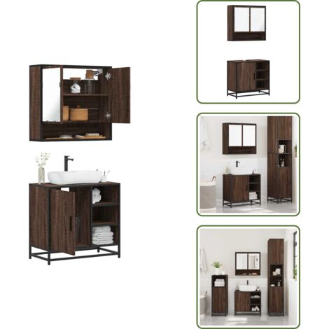 The Living Store Set Mobili da Bagno 2 pz Rovere Marrone in Legno Multistrato - Armadietto specchio