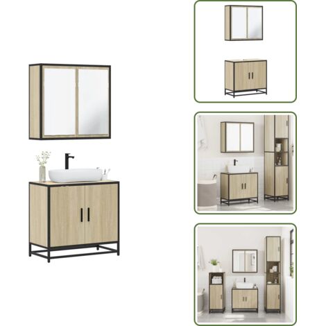 The Living Store Set Mobili da Bagno 2 pz Rovere Sonoma in Legno Multistrato - Armadietto a specchio