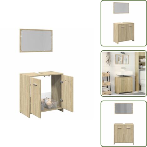 The Living Store Set Mobili da Bagno 2 pz Rovere Sonoma in Legno Multistrato - Set da bagno