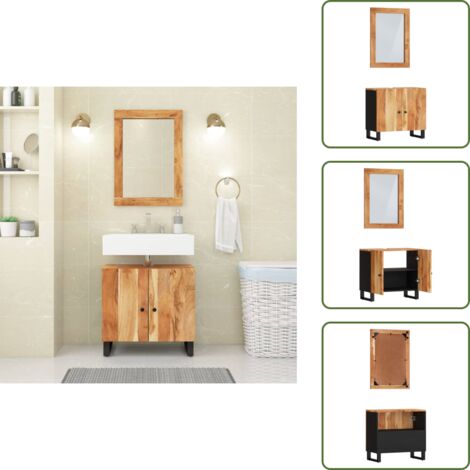 The Living Store Set Mobili da Bagno 2pz in Legno Massello di Acacia - Specchio da bagno