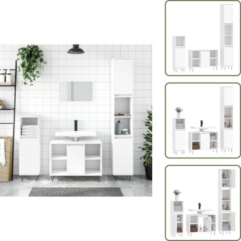 The Living Store Set Mobili da Bagno 3 pz Bianco in Legno Multistrato - Mobili da bagno