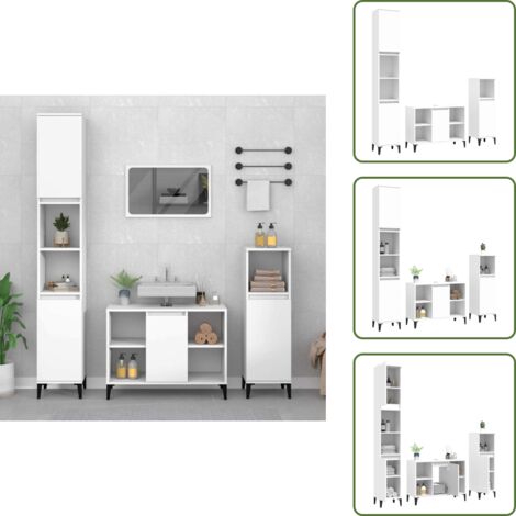 The Living Store Set Mobili da Bagno 3 pz Bianco in Legno Multistrato - Mobili da bagno