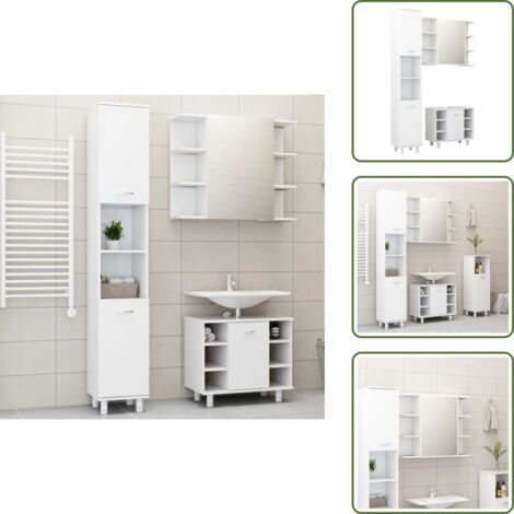 The Living Store Set Mobili da Bagno 3 pz Bianco in Truciolato - Set di arredamento da bagno