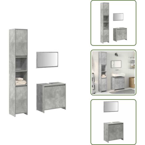 The Living Store Set Mobili da Bagno 3 pz Grigio Cemento in Legno Multistrato - Armadietto lavello