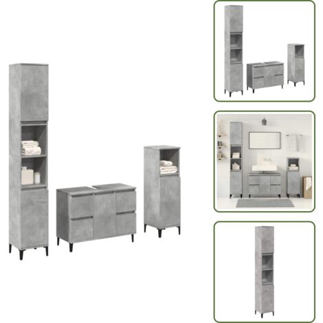 The Living Store Set Mobili da Bagno 3 pz Grigio Cemento in Legno Multistrato - Armadio da bagno