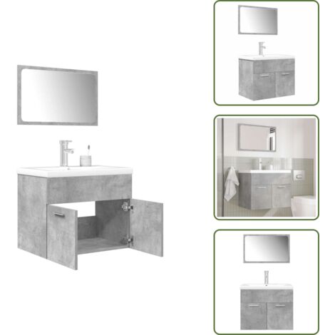 The Living Store Set Mobili da Bagno 3 pz Grigio Cemento in Legno Multistrato - Specchio da bagno