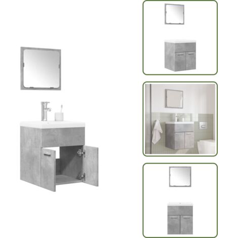 The Living Store Set Mobili da Bagno 3 pz Grigio Cemento in Legno Multistrato - Specchio da bagno