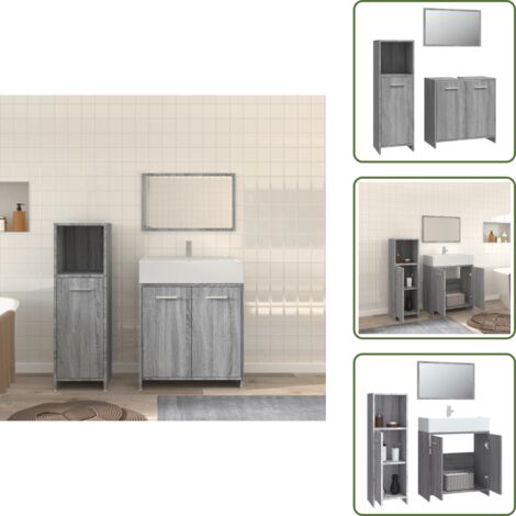 The Living Store Set Mobili da Bagno 3 pz Grigio Sonoma in Legno Multistrato - Armadietto lavello